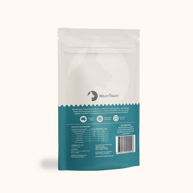 Meaty Treaty Freeze Dried Chicken Necks Cat & Dog Treats 100g