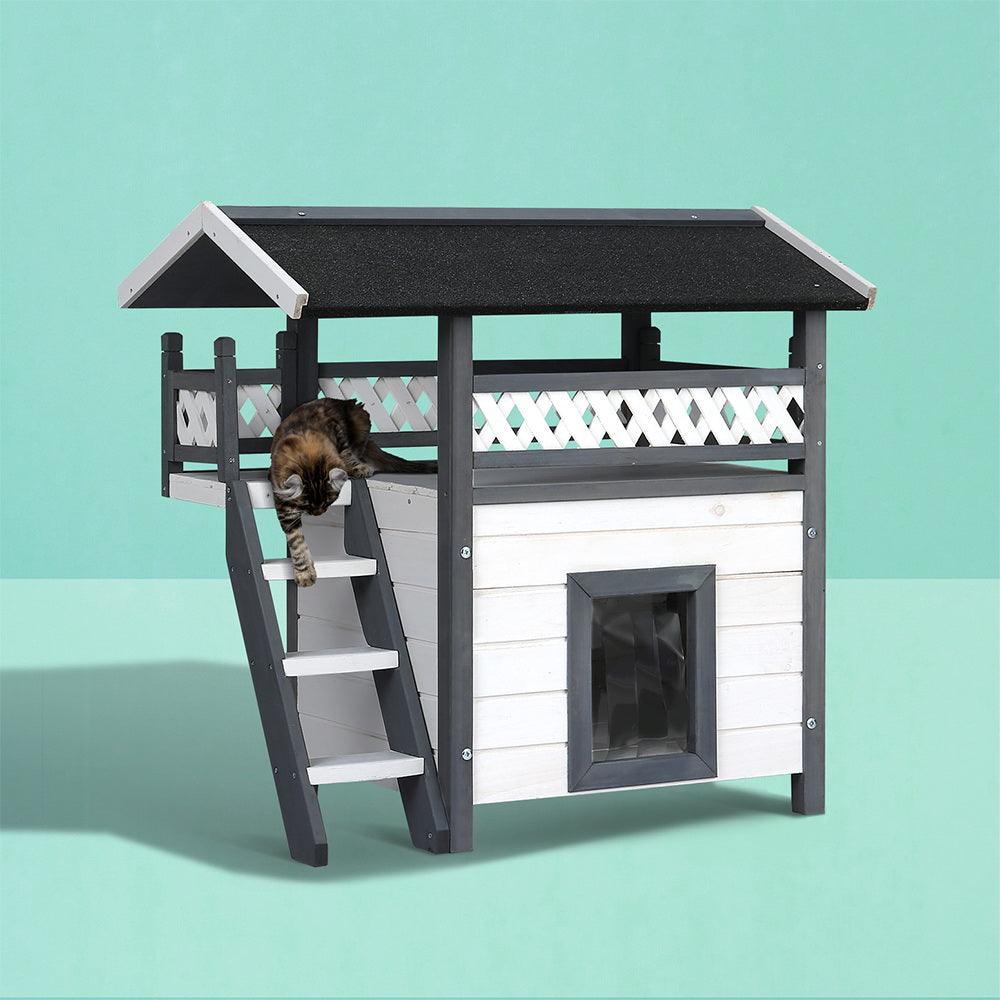 i.Pet Cat House Outdoor Shelter 77cm x 50cm x 73cm Rabbit Hutch Wooden Condo Small Dog Enclosure - Mega Pet Store