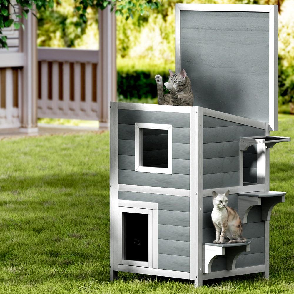 i.Pet Cat House Outdoor Shelter 56cm x 52cm x 82cm Rabbit Hutch Wooden Condo Small Dog Pet Enclosure - Mega Pet Store