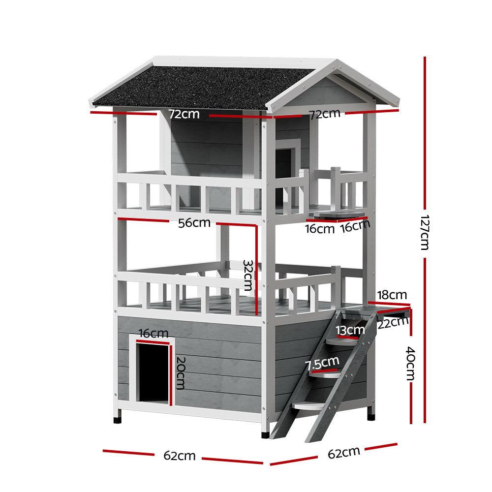 i.Pet Cat House Outdoor Shelter 72cm x 72cm x 127cm Rabbit Hutch Wooden Condo Small Dog Pet Houses Enclosure - Mega Pet Store