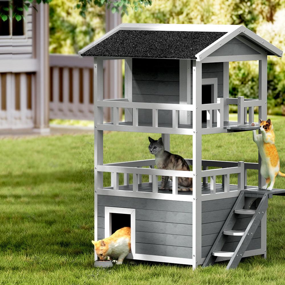 i.Pet Cat House Outdoor Shelter 72cm x 72cm x 127cm Rabbit Hutch Wooden Condo Small Dog Pet Houses Enclosure - Mega Pet Store