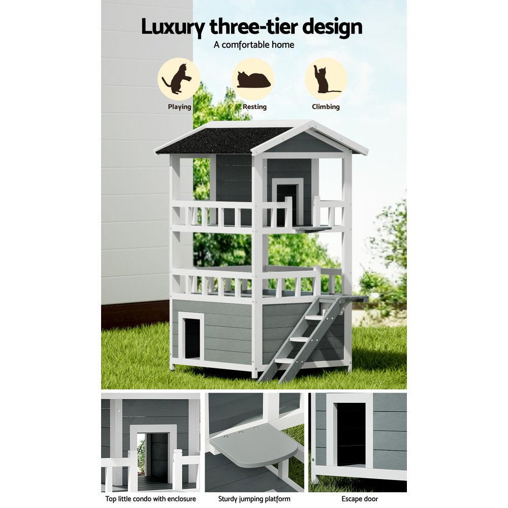 i.Pet Cat House Outdoor Shelter 72cm x 72cm x 127cm Rabbit Hutch Wooden Condo Small Dog Pet Houses Enclosure - Mega Pet Store