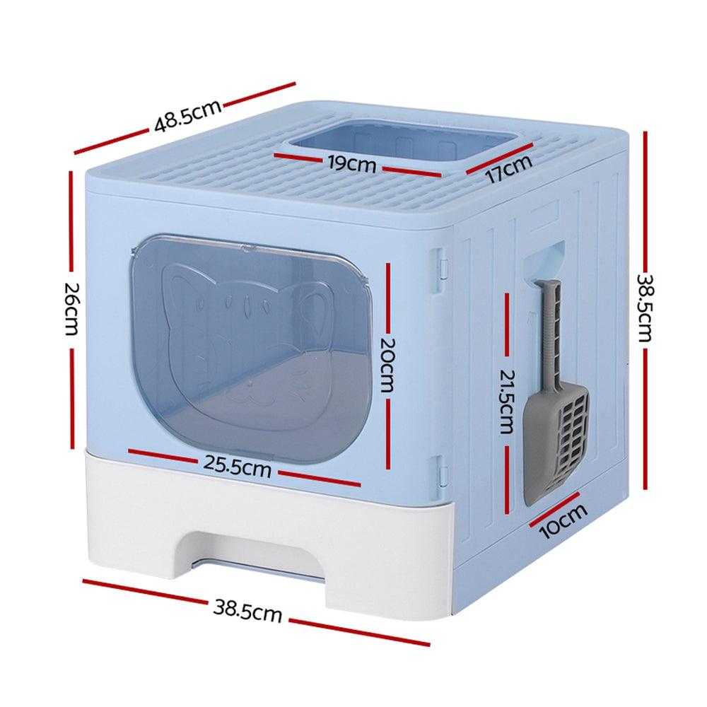 i.Pet Cat Litter Box Large Tray Kitty Toilet Enclosed Hooded Foldable Scoop Blue - Mega Pet Store