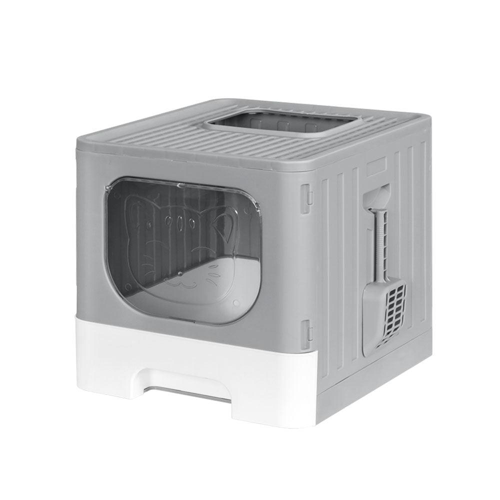 i.Pet Cat Litter Box Large Tray Kitty Toilet Enclosed Hooded Foldable Scoop Grey - Mega Pet Store