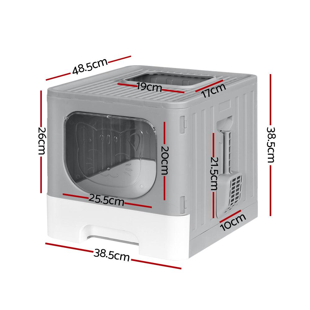 i.Pet Cat Litter Box Large Tray Kitty Toilet Enclosed Hooded Foldable Scoop Grey - Mega Pet Store
