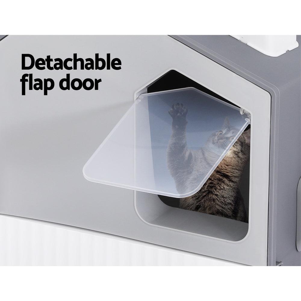 i.Pet Cat Litter Box Large Tray Kitty Toilet Fully Enclosed House Hooded Scoop Mat Grey - Mega Pet Store