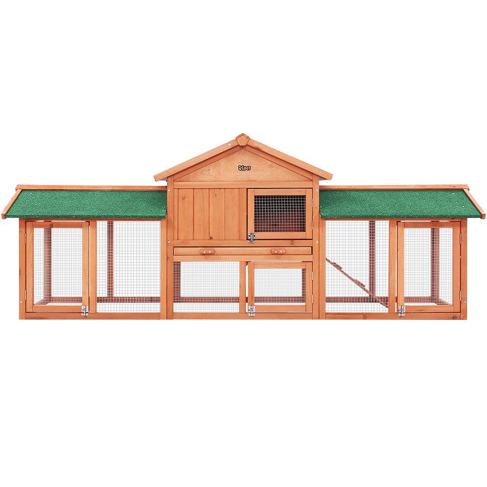 i.Pet Chicken Coop Rabbit Hutch 220cm x 44cm x 84cm Large Run Wooden Outdoor Bunny Cage House - Mega Pet Store