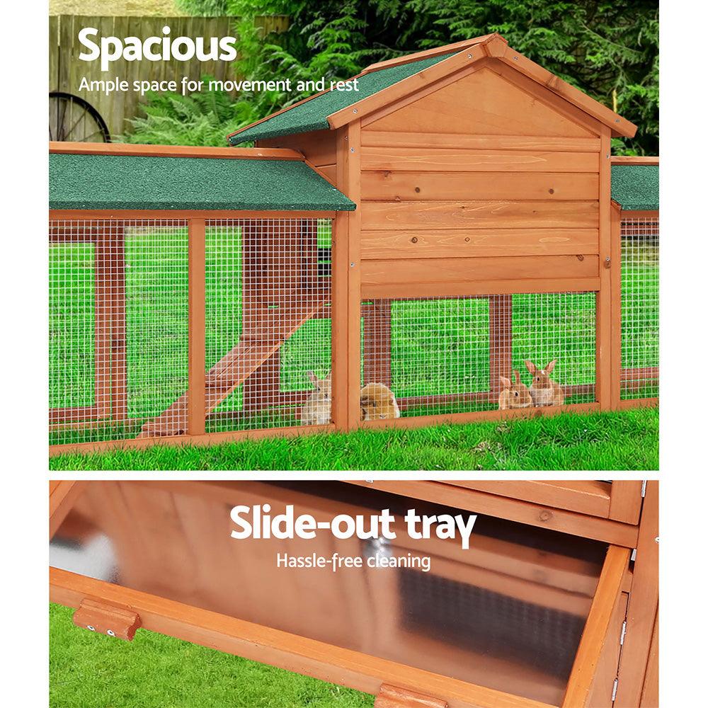i.Pet Chicken Coop Rabbit Hutch 220cm x 44cm x 84cm Large Run Wooden Outdoor Bunny Cage House - Mega Pet Store