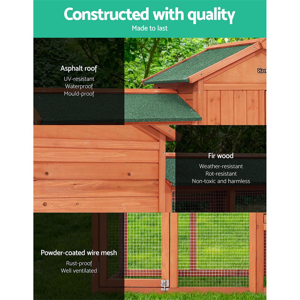 i.Pet Chicken Coop Rabbit Hutch 220cm x 44cm x 84cm Large Run Wooden Outdoor Bunny Cage House - Mega Pet Store