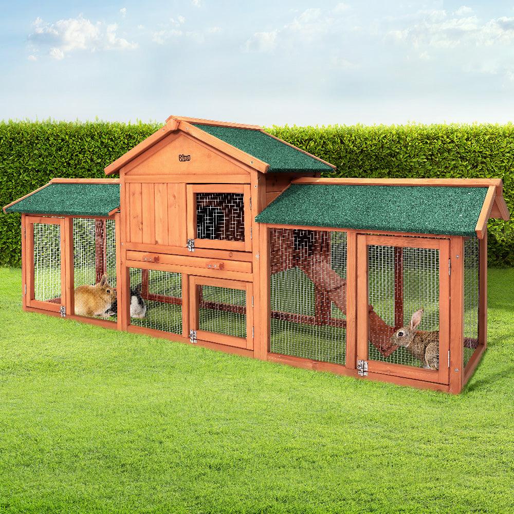 i.Pet Chicken Coop Rabbit Hutch 220cm x 44cm x 84cm Large Run Wooden Outdoor Bunny Cage House - Mega Pet Store