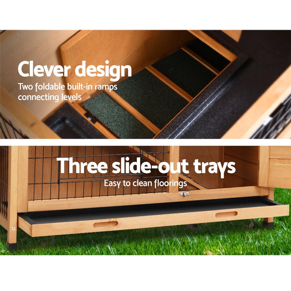 i.Pet Rabbit Hutch 91.5cm x 46cm x 116.5cm Chicken Coop Large House Cage Run Wooden Bunny Outdoor - Mega Pet Store
