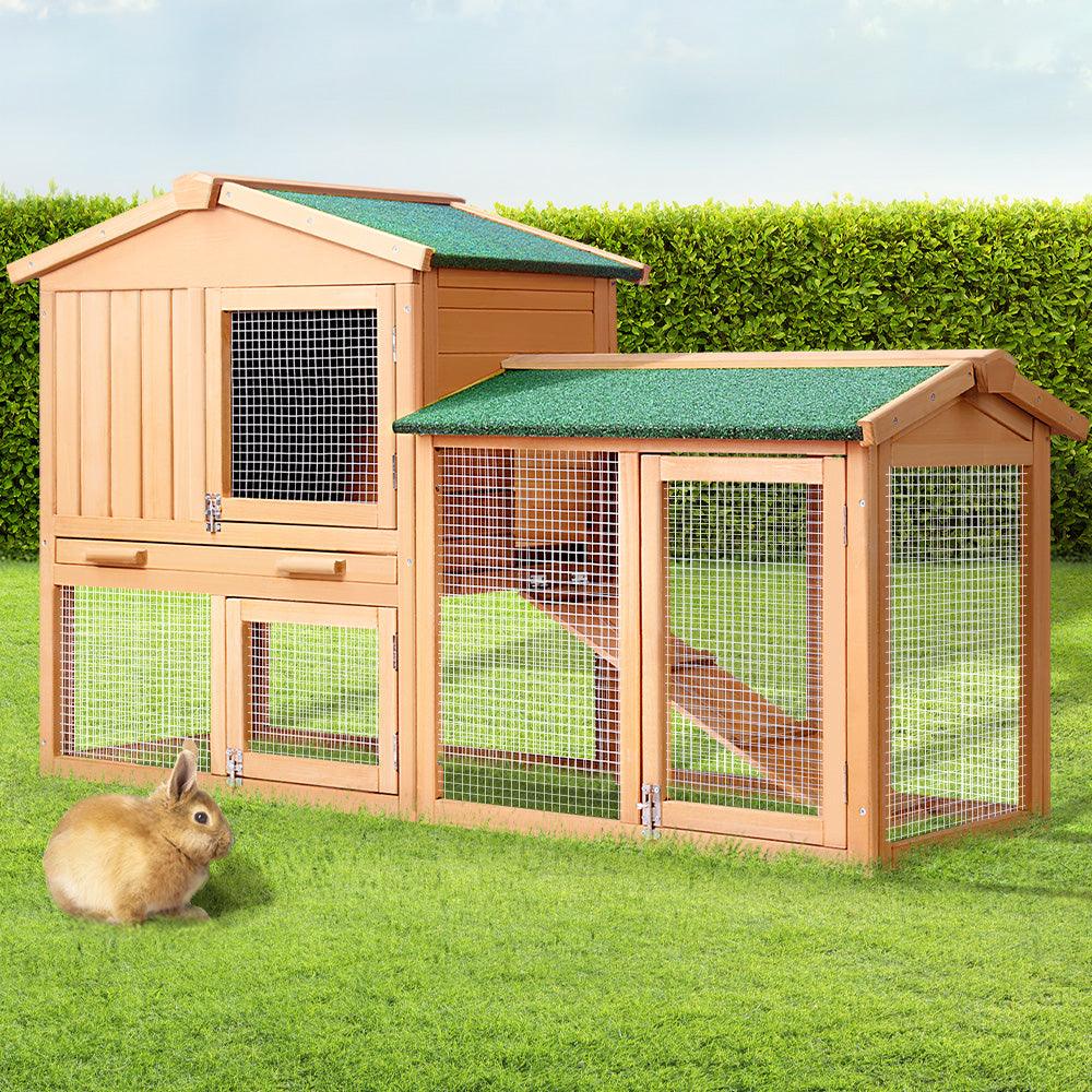 i.Pet Chicken Coop Rabbit Hutch 138cm x 44cm x 85cm Large House Run Cage Wooden Outdoor - Mega Pet Store