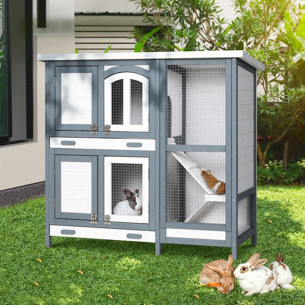 i.Pet Rabbit Hutch 98cm x 45cm x 92cm Chicken Coop Large Wooden House Run Cage Bunny Guinea Pig - Mega Pet Store
