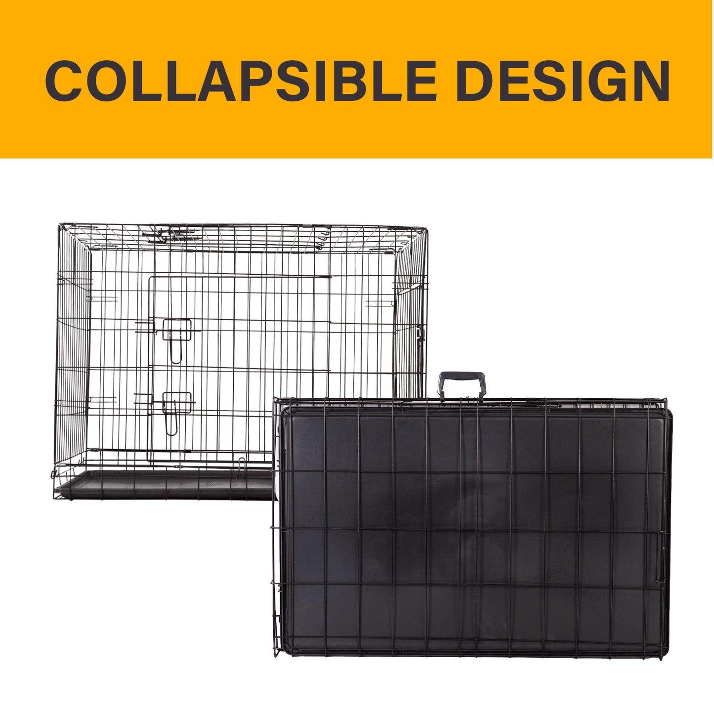 4Paws Dog Cage Pet Crate Cat Puppy Metal Cage ABS Tray Foldable Portable Black - 24" - Black - Mega Pet Store