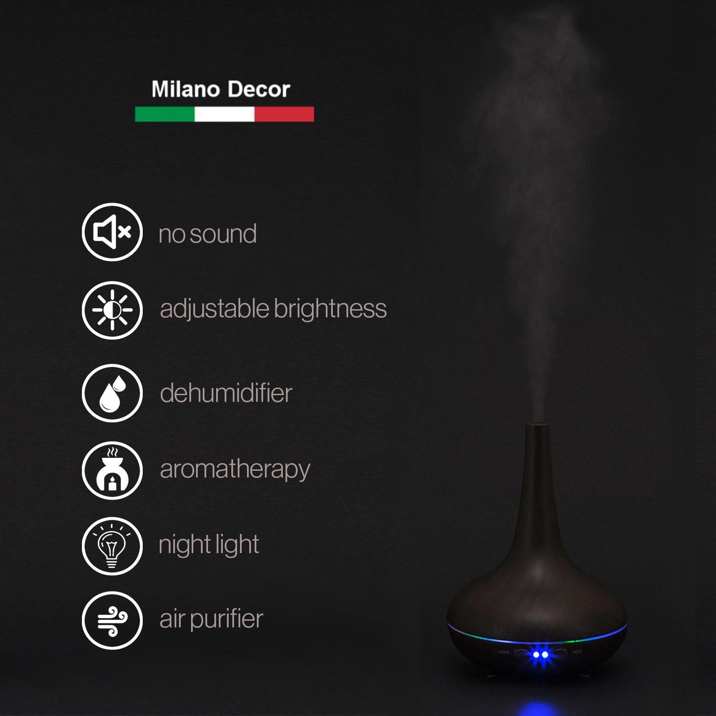 Essential Oil Diffuser Ultrasonic Humidifier Aromatherapy LED Light 200ML 3 Oils - Dark Wood Grain - Mega Pet Store