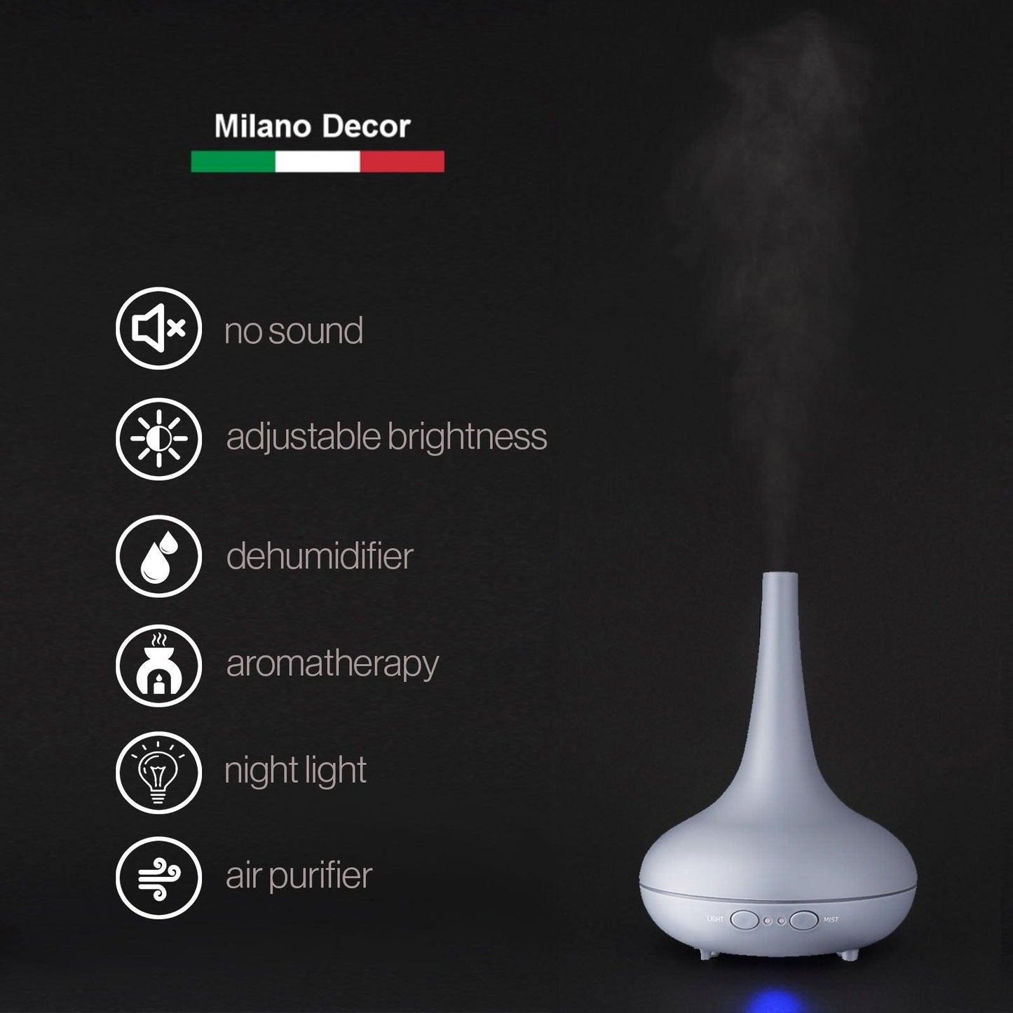 Essential Oil Diffuser Ultrasonic Humidifier Aromatherapy LED Light 200ML 3 Oils - Matte Grey - Mega Pet Store