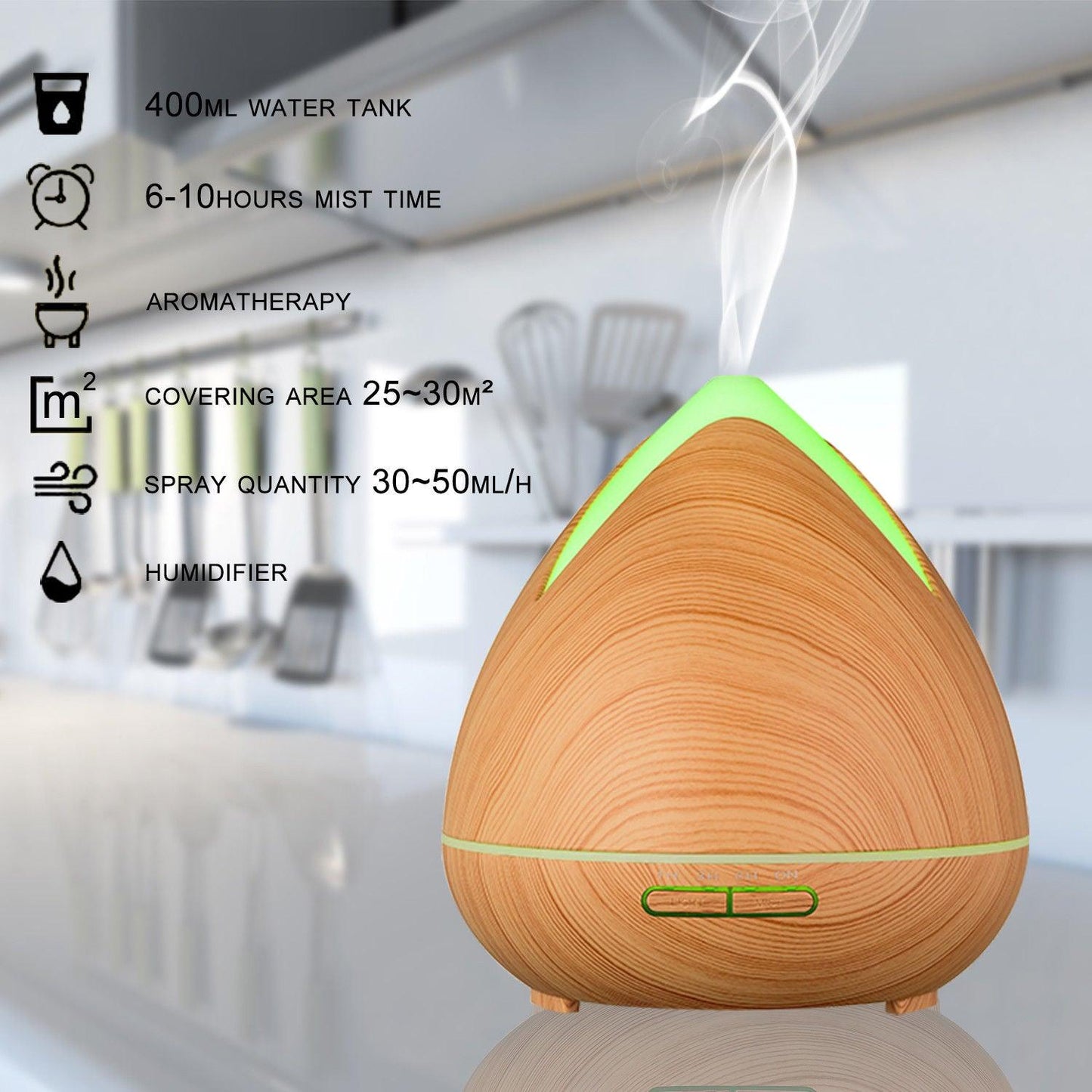 Essential Oils Ultrasonic Aromatherapy Diffuser Air Humidifier Purify 400ML - Light Wood - Mega Pet Store