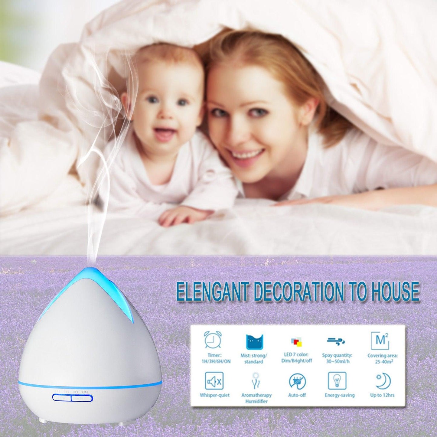Essential Oils Ultrasonic Aromatherapy Diffuser Air Humidifier Purify 400ML - White - Mega Pet Store