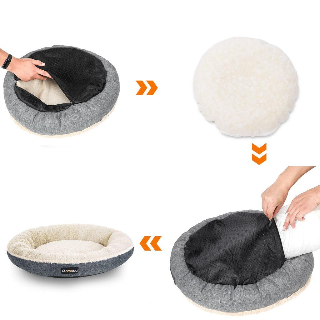 FEANDREA 55cm Dog Sofa Bed Round Shape Fabric Grey - Mega Pet Store