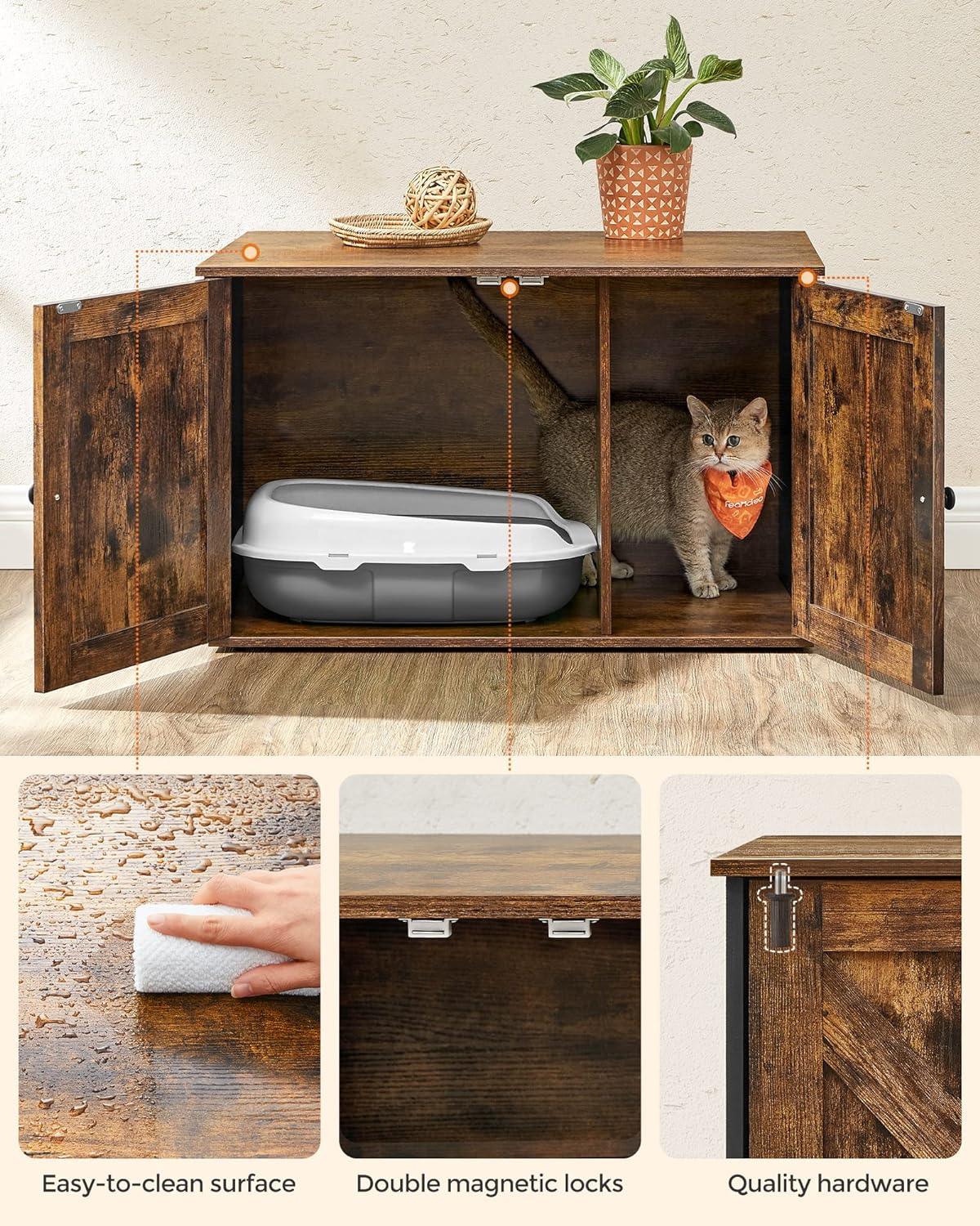 FEANDREA Cat Litter Box with Removable Divider Table Vintage Brown - Mega Pet Store
