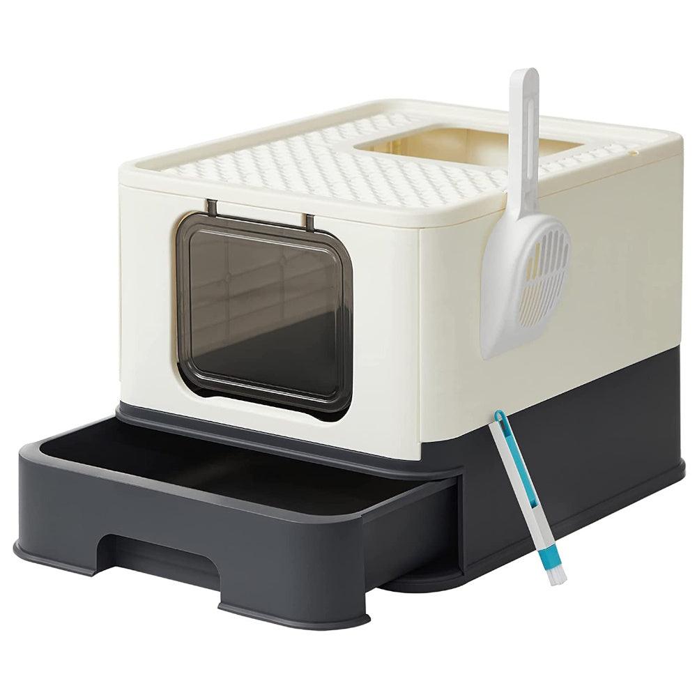 Feandrea Cat Litter Tray with Lid and Door Beige and Black PPT001W01 - Mega Pet Store