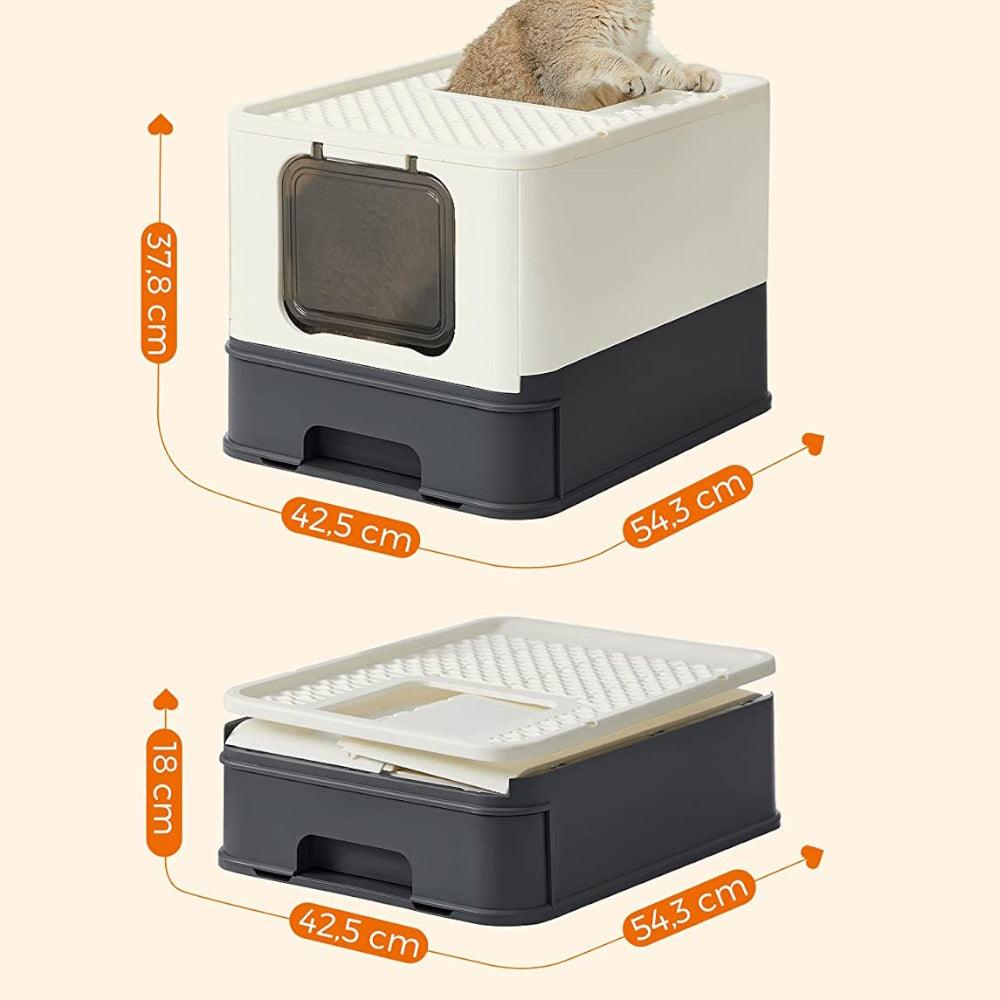Feandrea Cat Litter Tray with Lid and Door Beige and Black PPT001W01 - Mega Pet Store