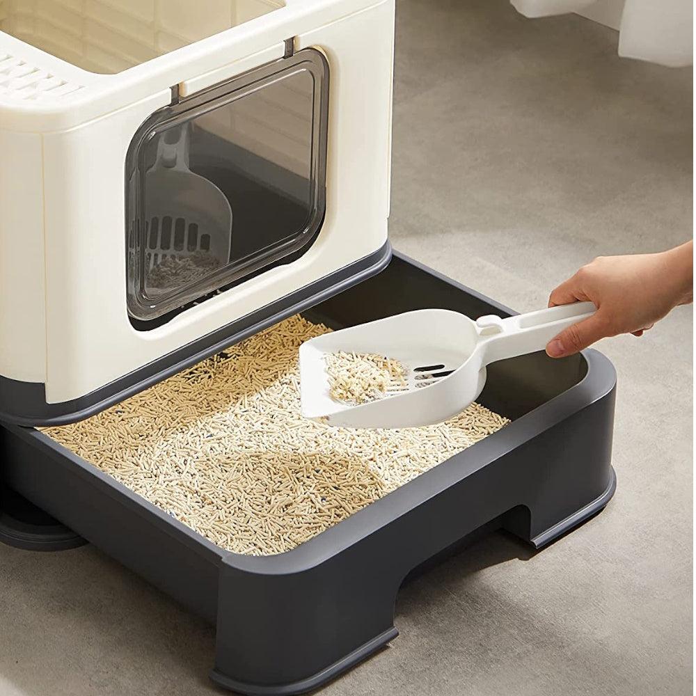 Feandrea Cat Litter Tray with Lid and Door Beige and Black PPT001W01 - Mega Pet Store