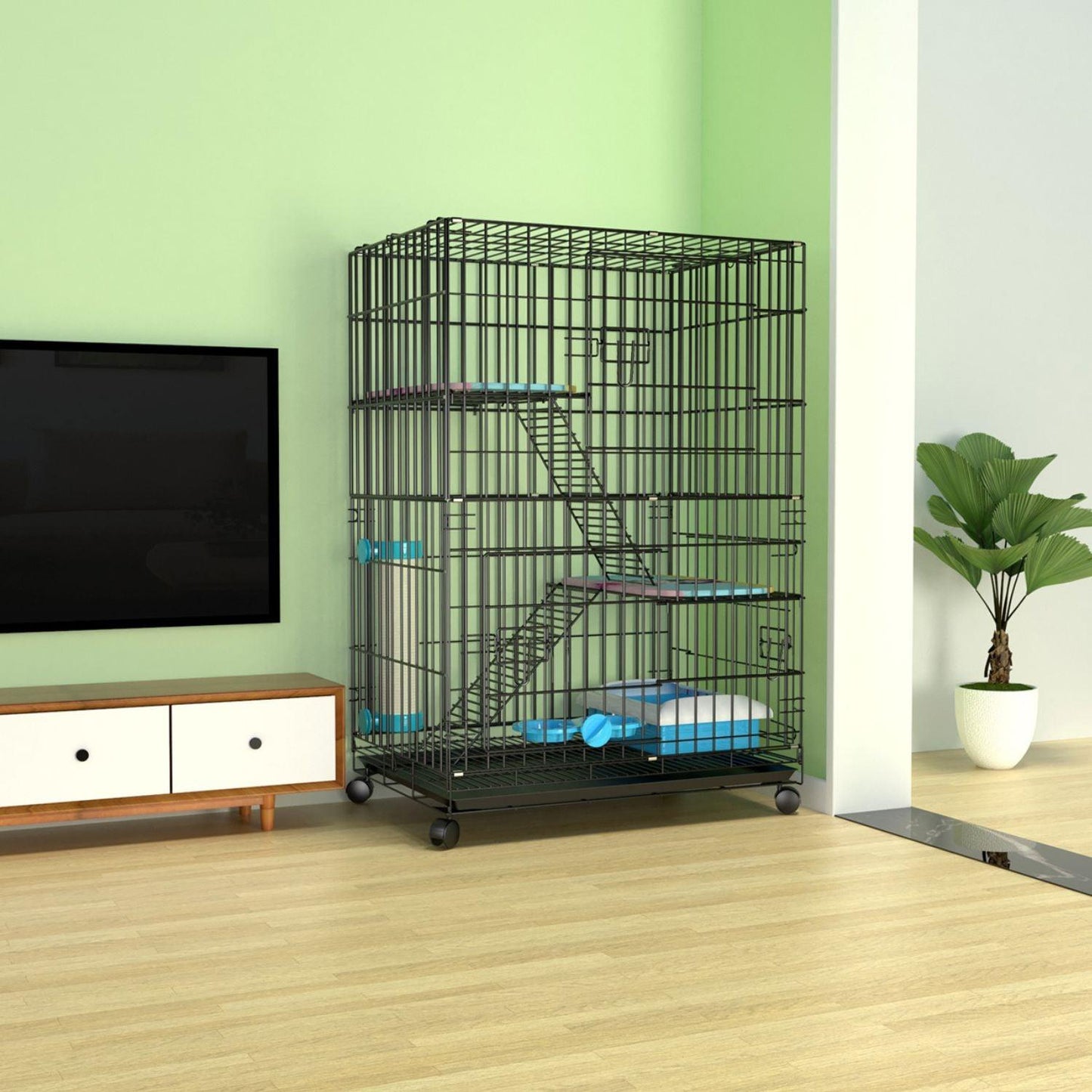 FLOOFI Three-Level Pet Rabbit Bird Cage with Hammock (Black) FI-PRBC-100-XD - Mega Pet Store