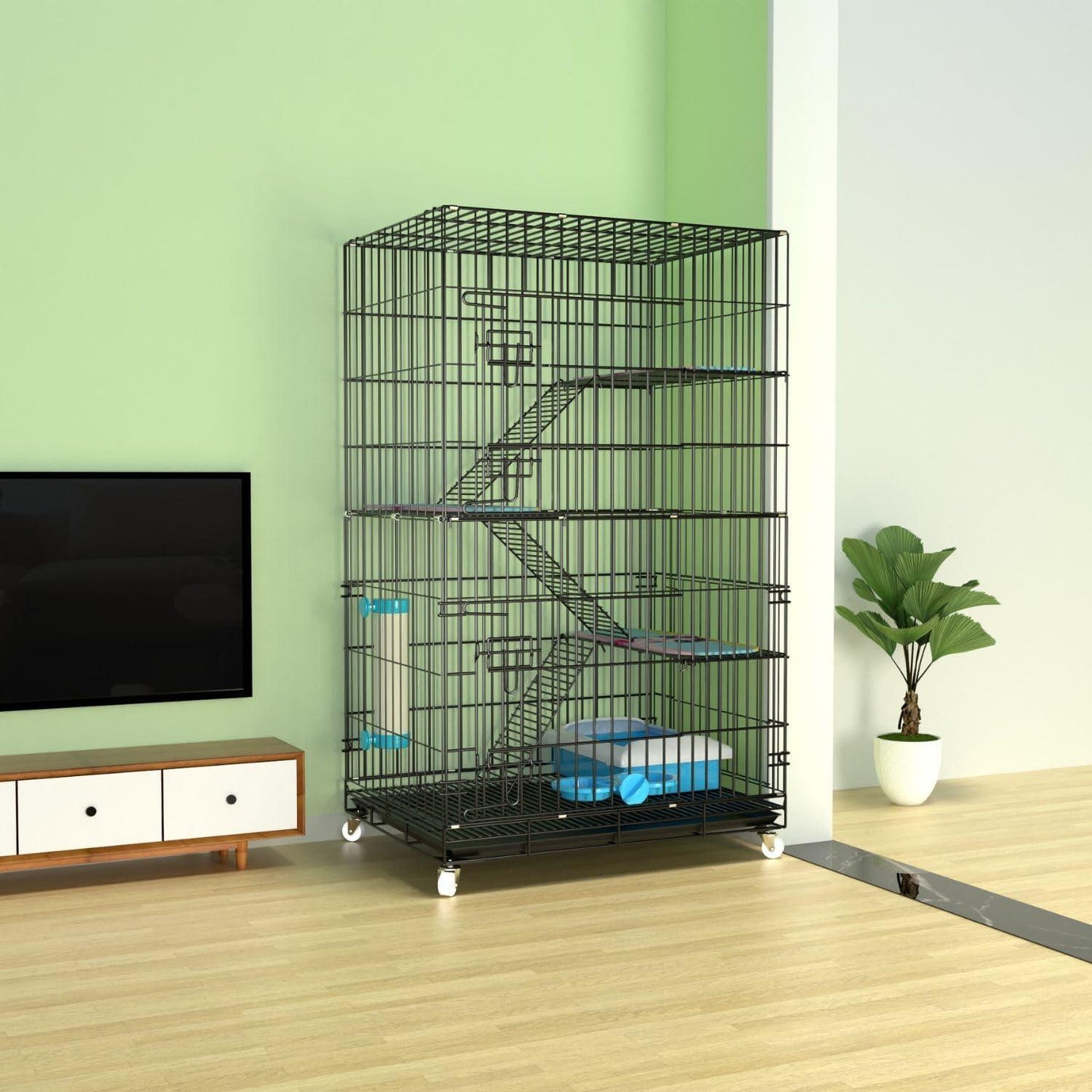 FLOOFI Four-Level Pet Rabbit Bird Cage with Hammock (Black) FI-PRBC-101-XD - Mega Pet Store