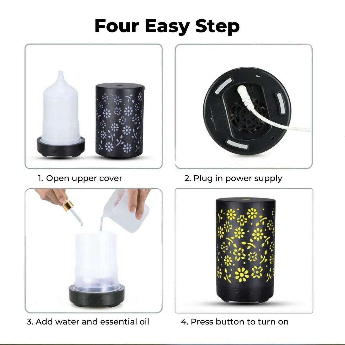 GOMINIMO LED Aromatherapy Essential Oil Diffuser 100ml Metal Cover Floral Design with Light Wood Base - Mega Pet Store