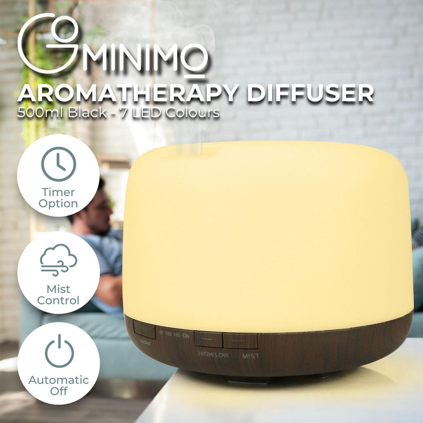 GOMINIMO 5 in1 LED Aromatherapy Essential Oil Diffuser 500ml (Dark Wood Base) - Mega Pet Store