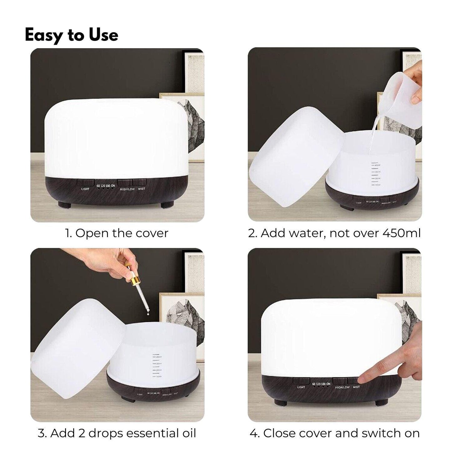 GOMINIMO 5 in1 LED Aromatherapy Essential Oil Diffuser 500ml (Dark Wood Base) - Mega Pet Store