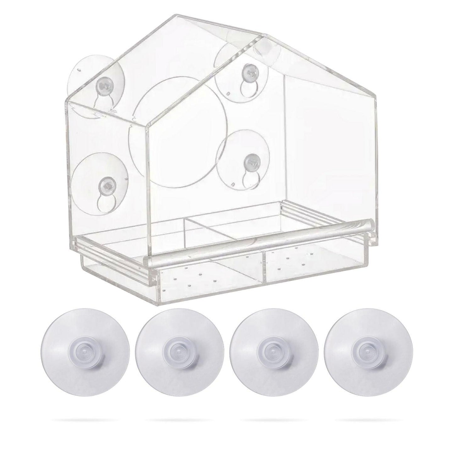 NOVEDEN Window Bird Feeder with Removable Tray Drain Holes and 4 Suction Cups (Transparent) NE-WBF-100-HSXY - Mega Pet Store