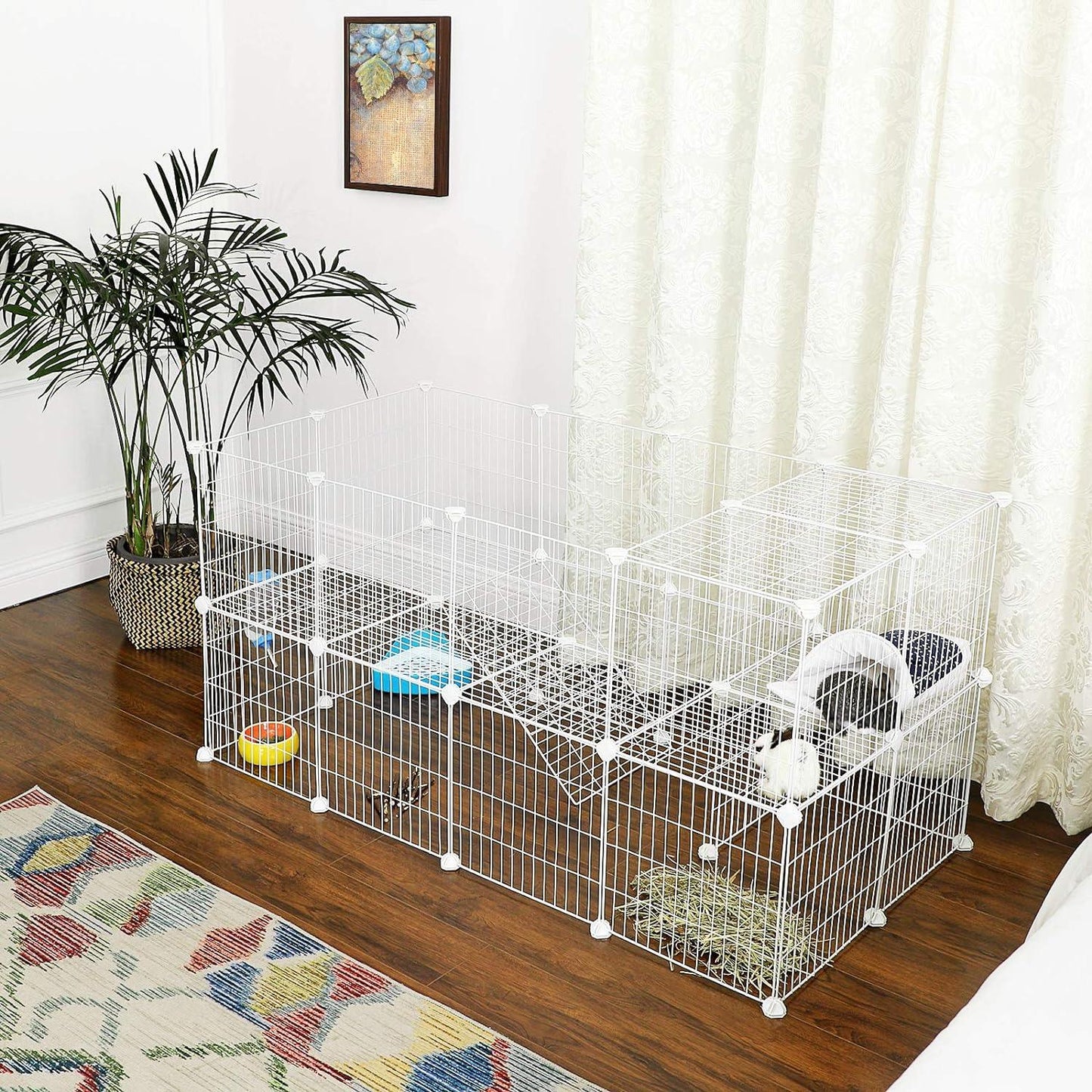 SONGMICS Metal Wire Two-Story Pet Playpen with Zip Ties White - Mega Pet Store