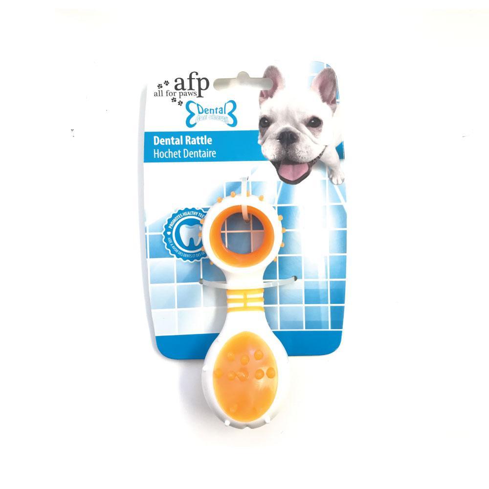 Dog Dental Rattle - Orange Puppy Teething + Cleaning Gums Rubber Ridges Chew - Mega Pet Store