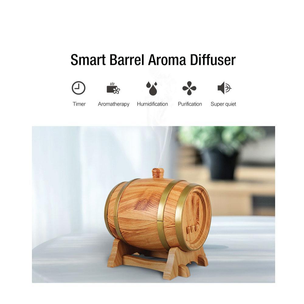 Essential Oil Aroma Diffuser - 350ml Barrel Wood Ultrasonic Air Mist Humidifier - Mega Pet Store