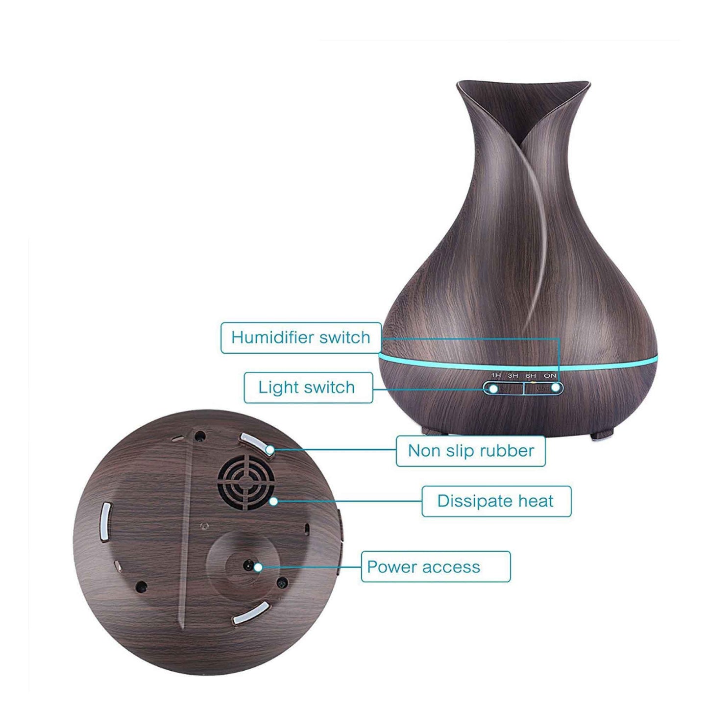 Essential Oil Aroma Diffuser and Remote - 400ml Tulip Dark Ultrasonic Humidifier - Mega Pet Store