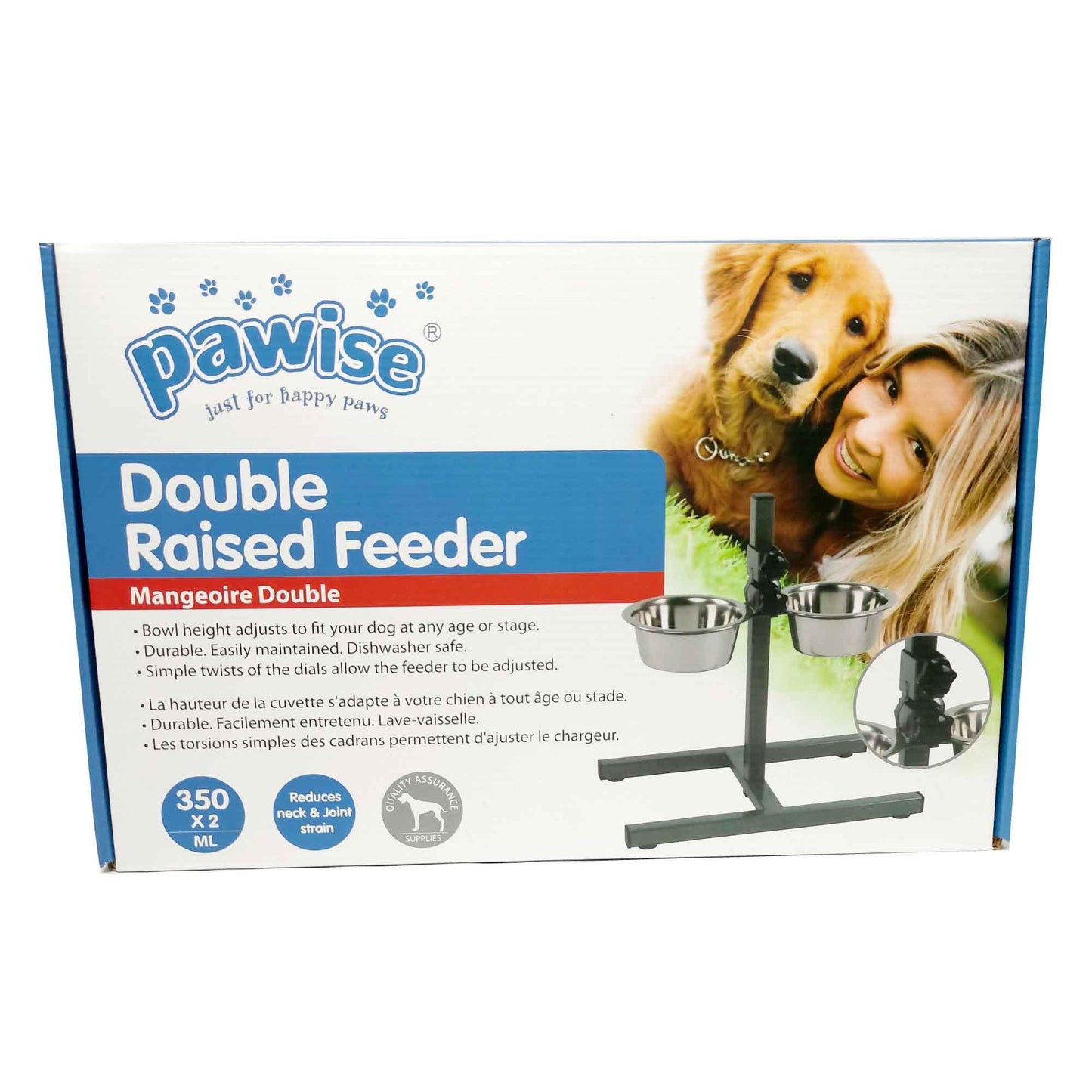 Double Raised Dog Bowl Stand 350ml Pet Cat Elevated Adjustable Food Water Feeder - Mega Pet Store