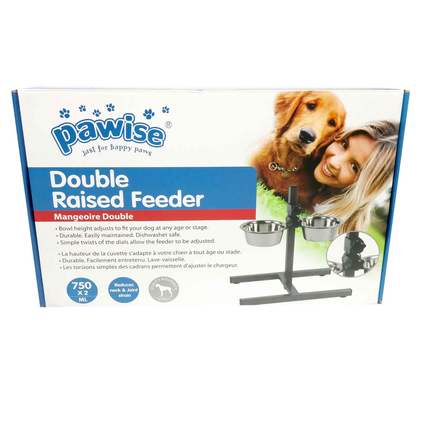 Double Raised Dog Bowl Stand 750ml Pet Cat Elevated Adjustable Food Water Feeder - Mega Pet Store