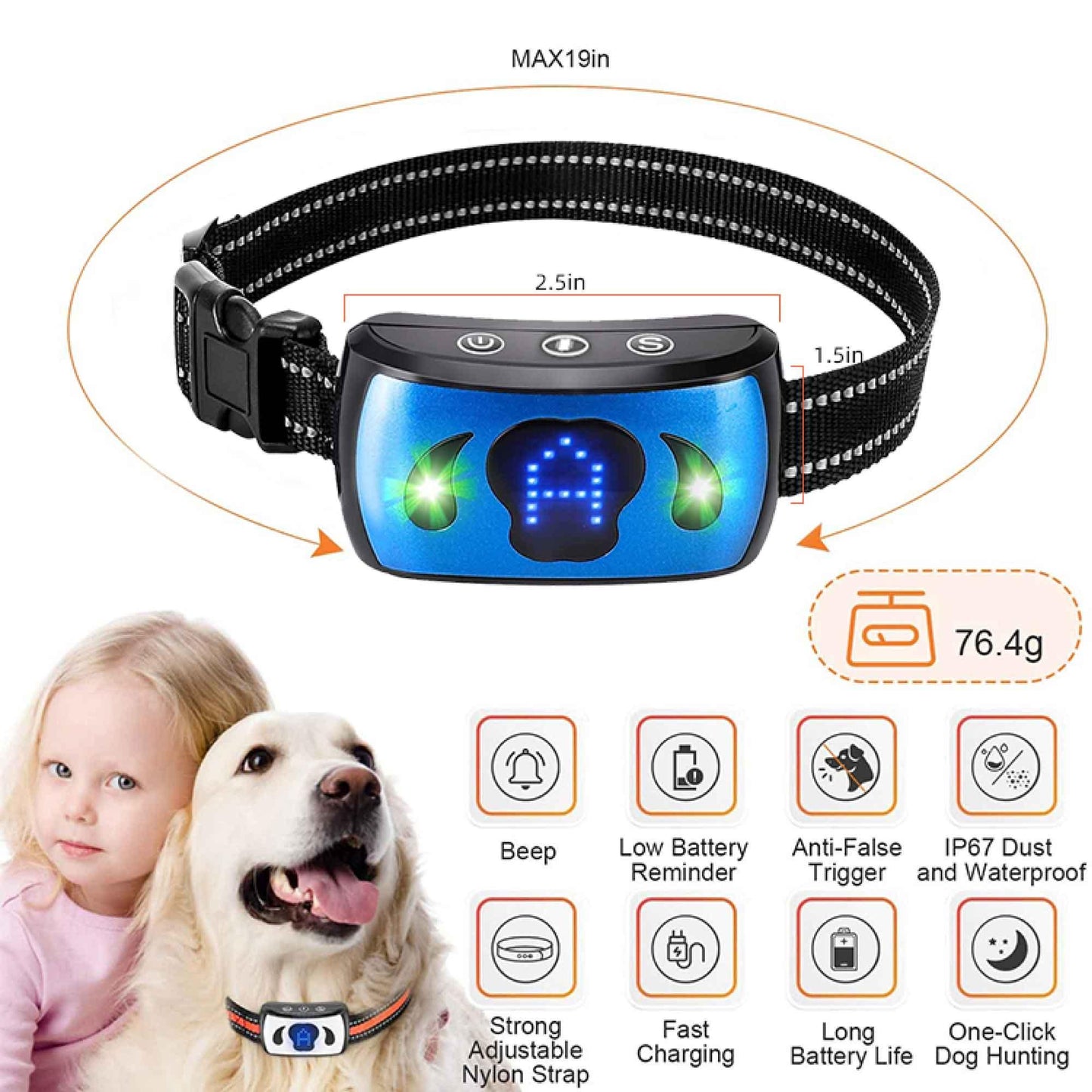 Dog Bark Collar - Vibration Magnetic Charging Waterproof Smart Barking Detection - Mega Pet Store