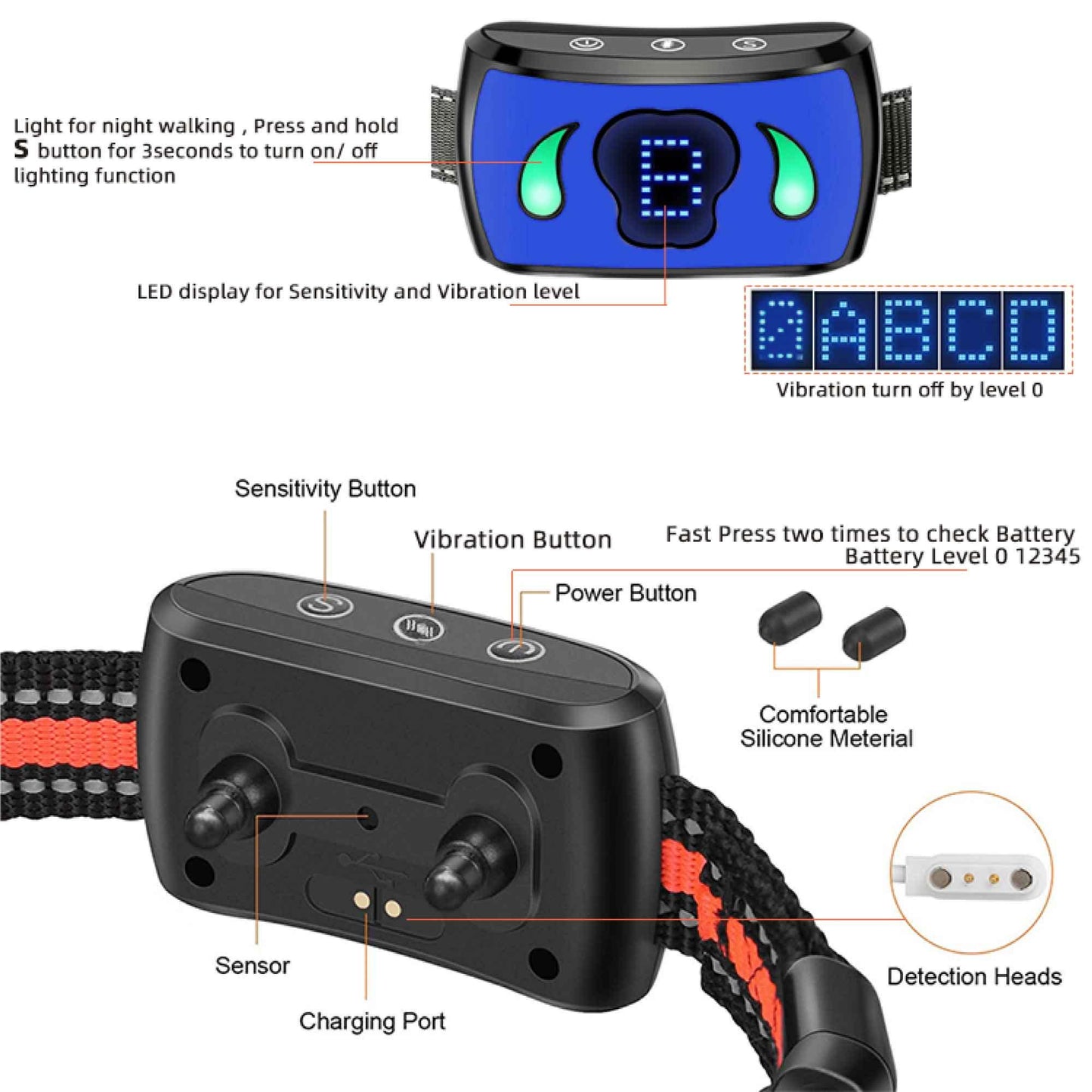 Dog Bark Collar - Vibration Magnetic Charging Waterproof Smart Barking Detection - Mega Pet Store