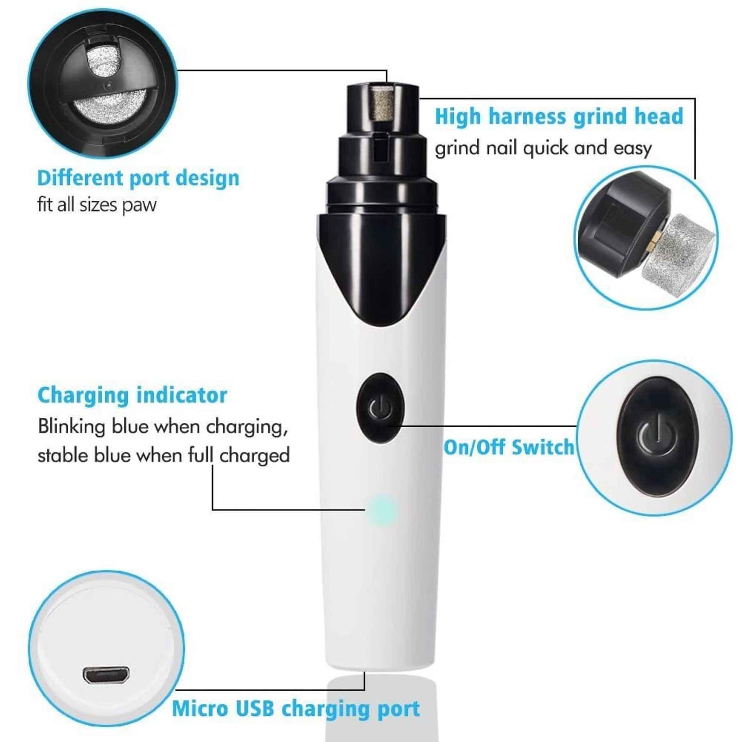 Pet Nail Grinder Dog Cat Electric Trimmer Rechargeable Clipper Claw Filer N8 - Mega Pet Store