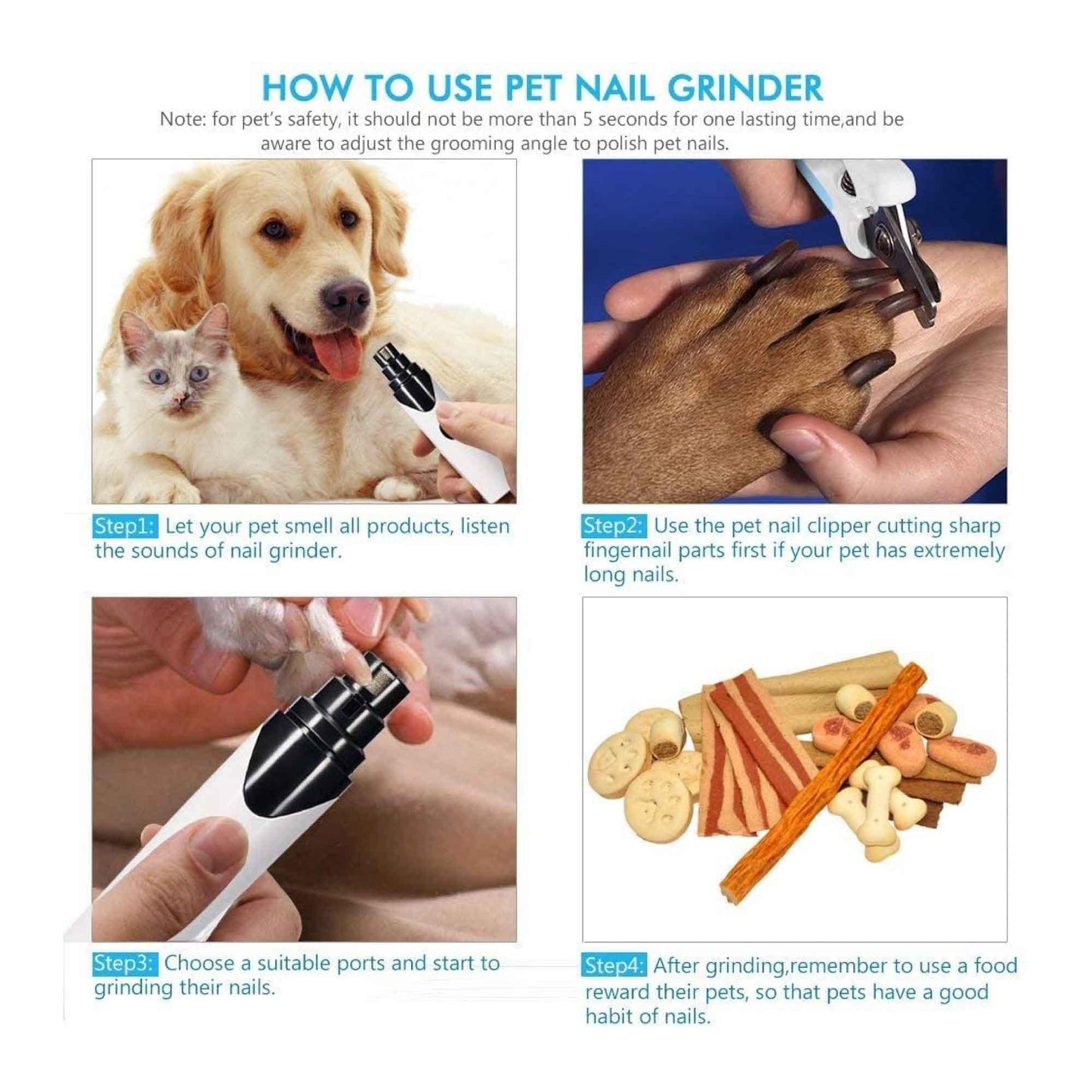 Pet Nail Grinder Dog Cat Electric Trimmer Rechargeable Clipper Claw Filer N8 - Mega Pet Store
