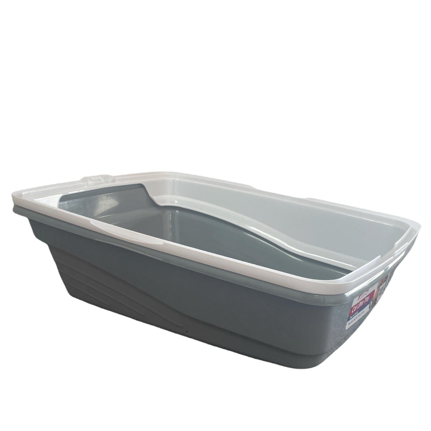 Cat Litter Tray Plastic 48x38.5x12cm Non Spill Mess Guard Rim Grey White Kitty Pan - Mega Pet Store