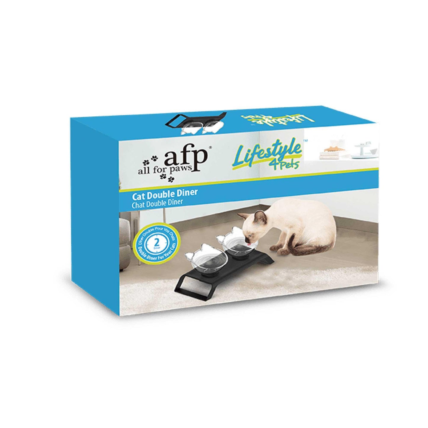 2x200ml Elevated Cat Bowl Stand - Double Dinner Pet Kitten Food Twin Feeder - Mega Pet Store