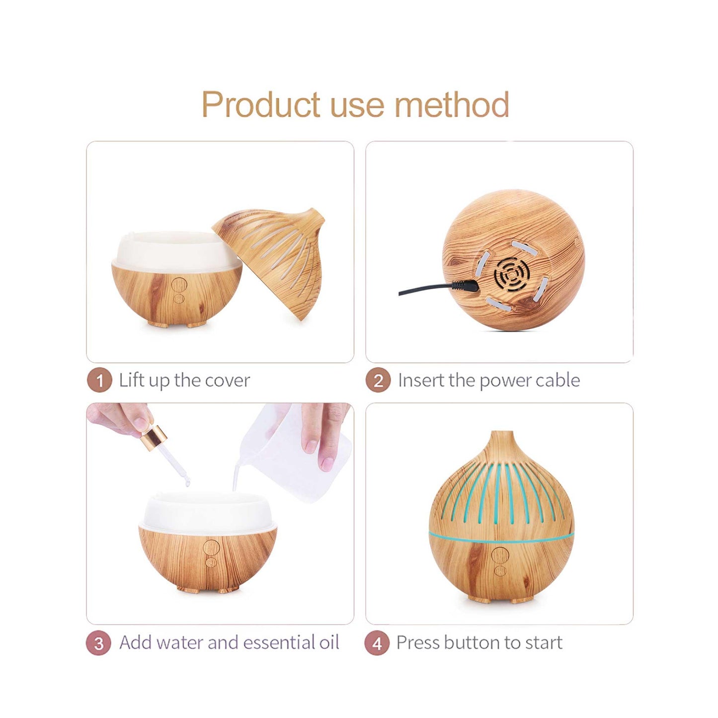 Essential Oil USB Aroma Diffuser - 180ml LED Light Wood Mist Humidifier - Mega Pet Store