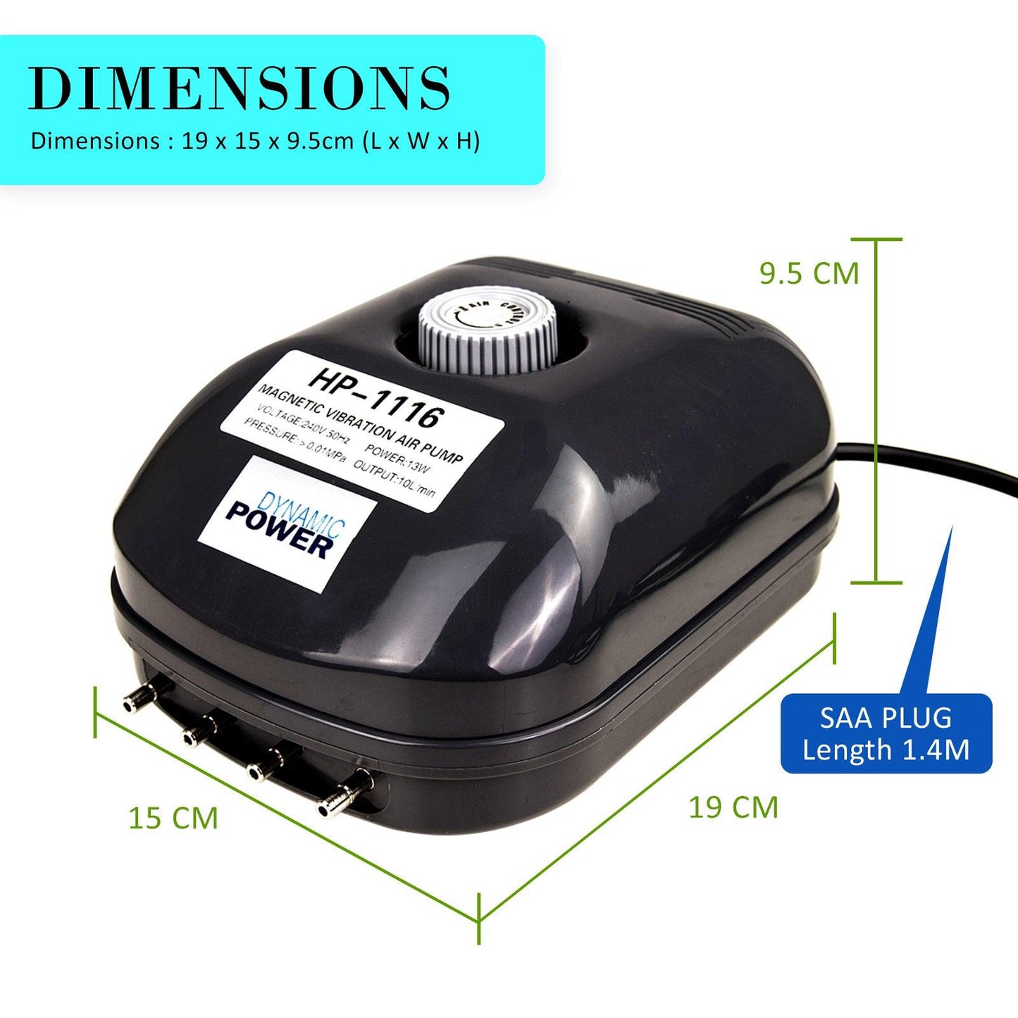 Aquarium Air Pump Oxygen Hydroponic 4 Outlet 360L/H 13W - Mega Pet Store