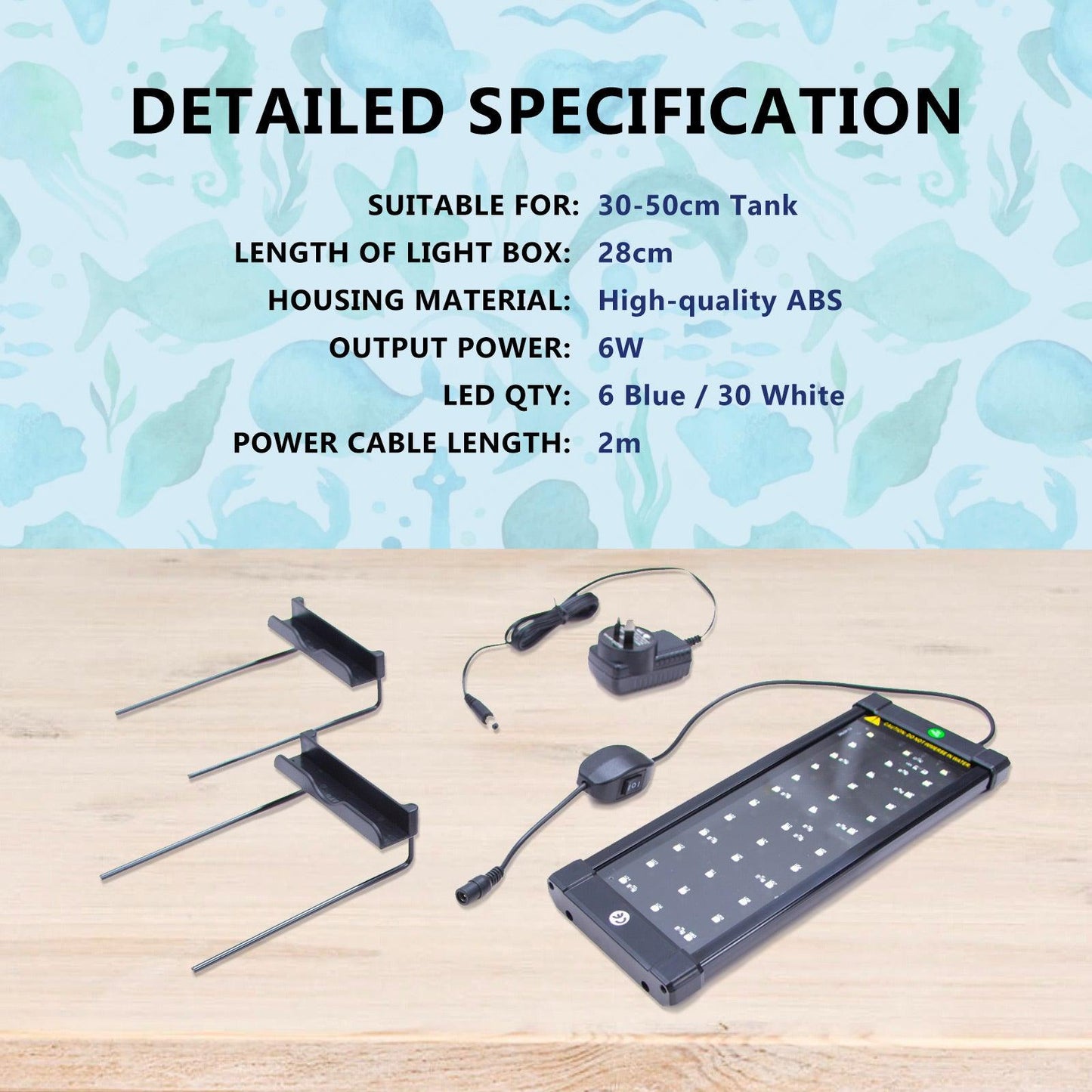 6W Set 2 Aquarium Blue White LED Light for Tank 30-50cm - Mega Pet Store