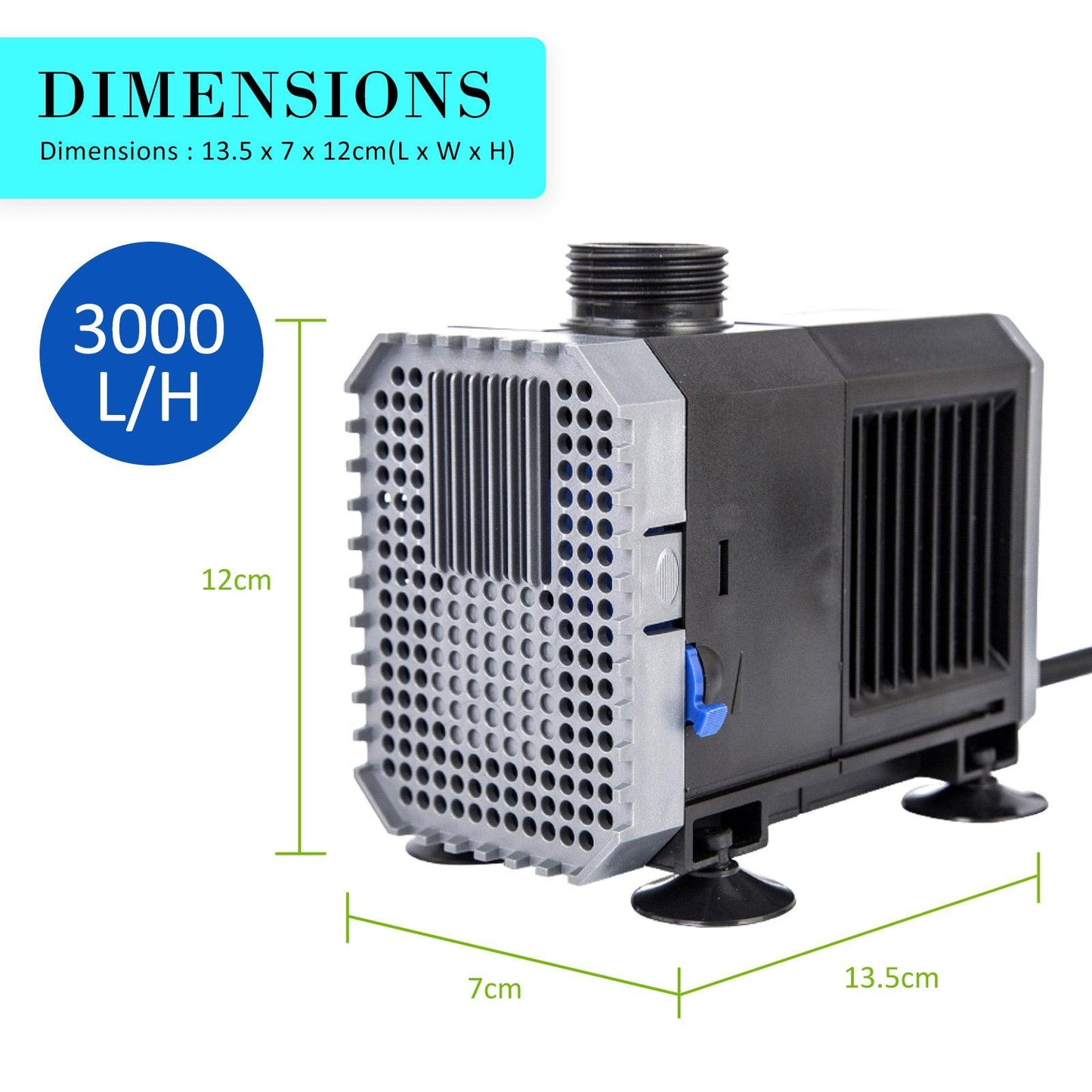 Aquarium Submersible Pond Water Pump 3000L/H 55W 3m - Mega Pet Store