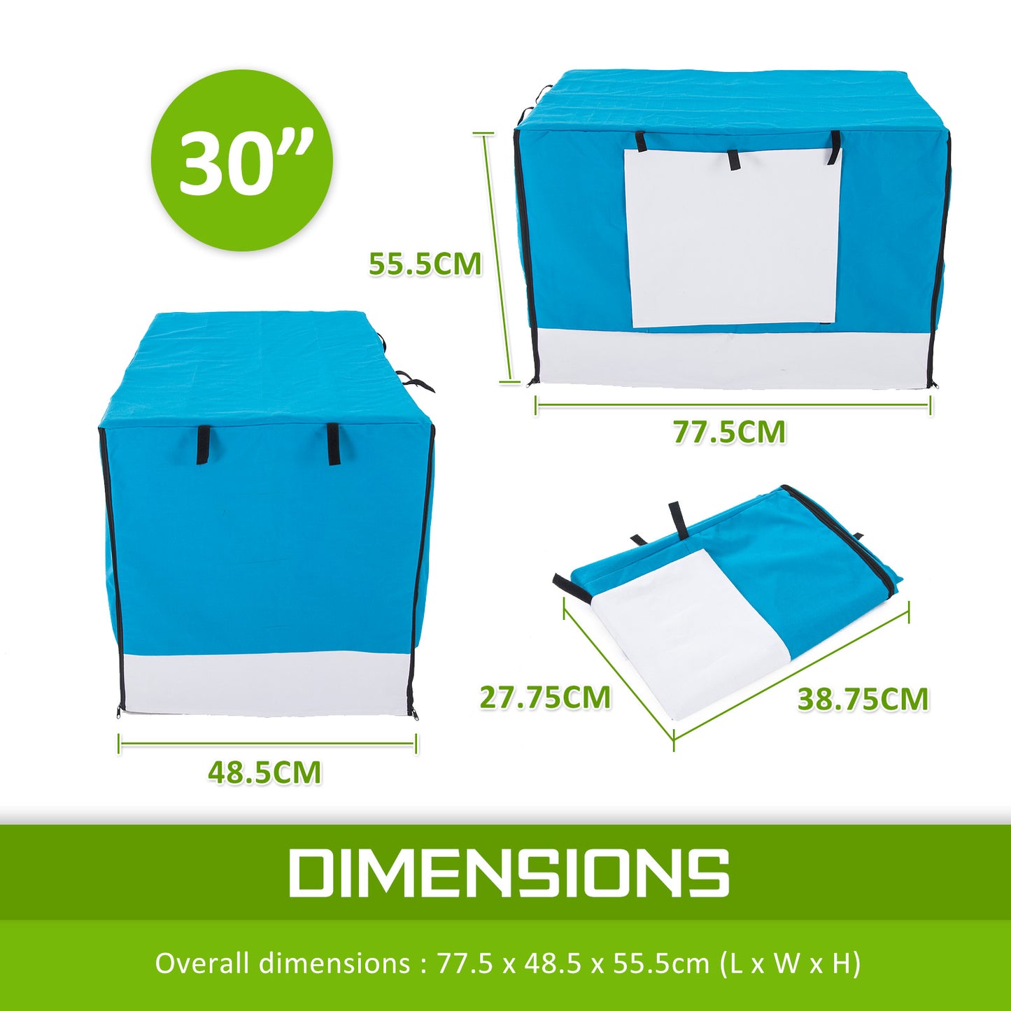 Dog Crate Cage Cover Weather-Resistant 30in- Blue
